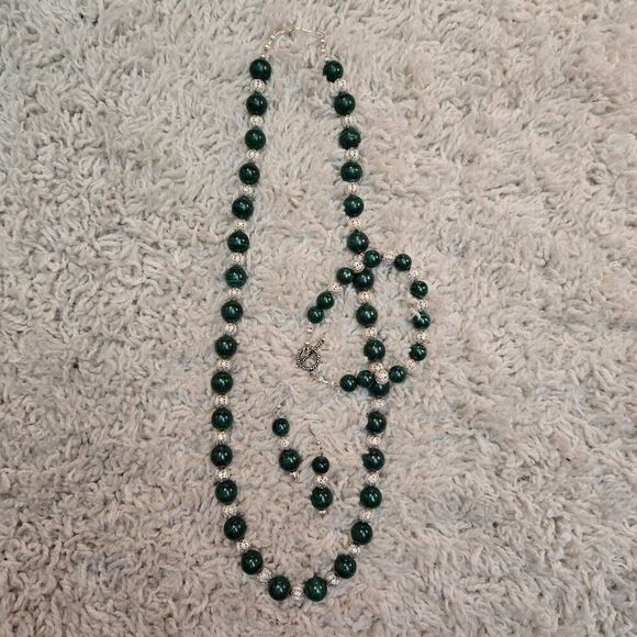 NEW Malachite & Sterling Silver Necklace Set 3 piece - Picture 3 of 11